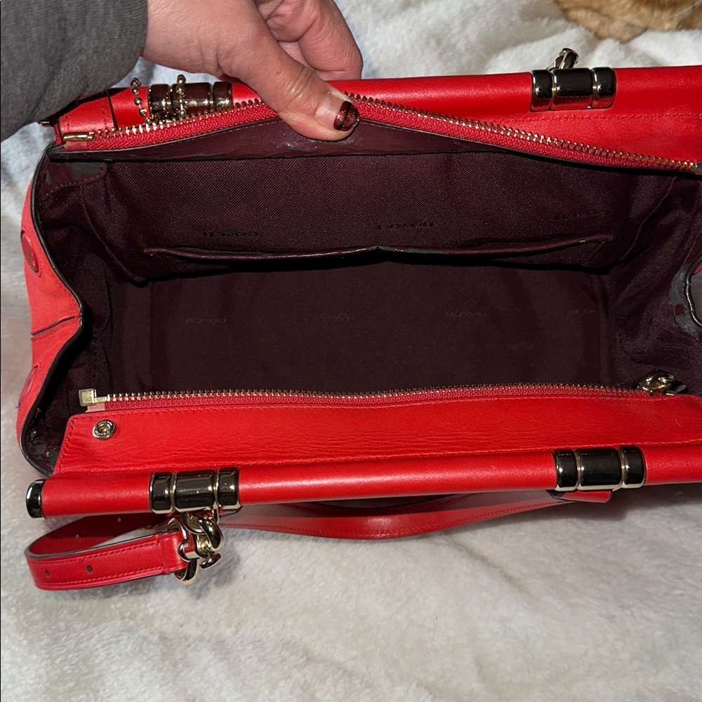 Coach special edition Selena Gomez Cherry Red Leather 2 way Bag - Picture 10 of 16
